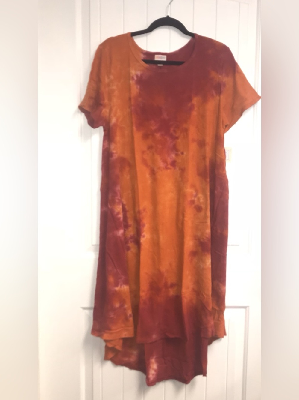 LuLaRoe Carly Orange and Red High-Low Tie-Dye Dress